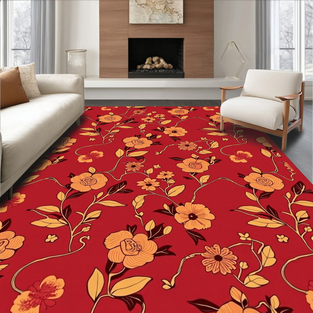 Red Floral Vine Pattern Design Rug