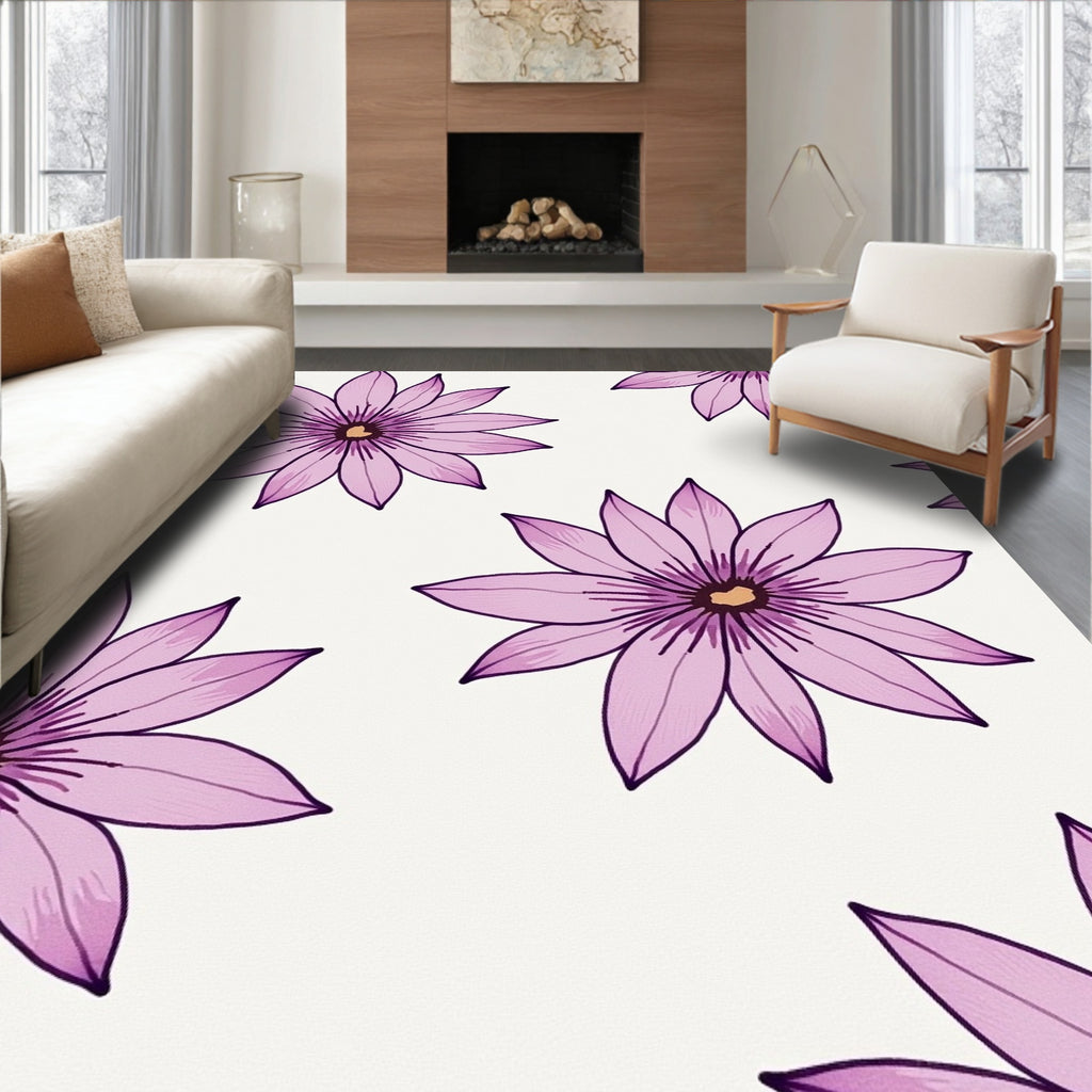 Purple Aster Floral Pattern Rug