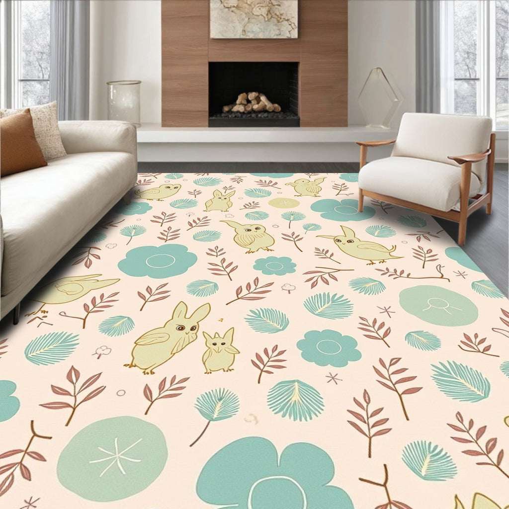 Whimsical Woodland Creatures Garden Pattern Rug