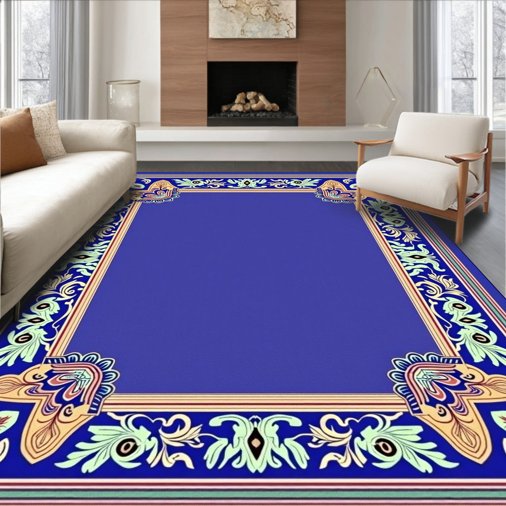Royal Blue Floral Border Area Rug