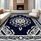 Dark Blue Ornamental Starburst Traditional Rug