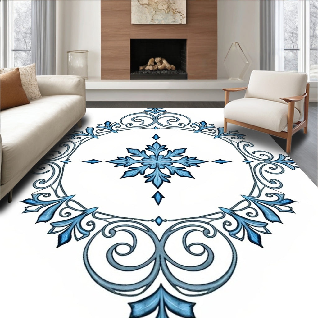 Elegant Blue Floral Medallion Rug