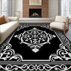Ornate Black White Floral Pattern Rug