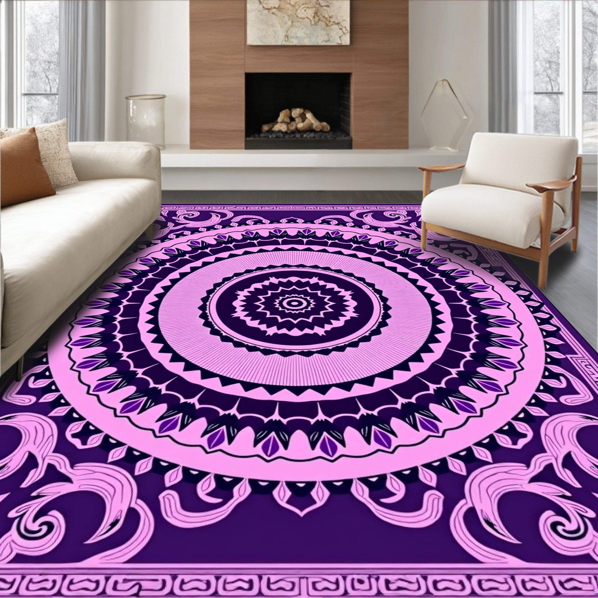 Ornate Purple Pink Mandala Pattern Rug