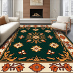Ornate Dark Green Floral Pattern Rug