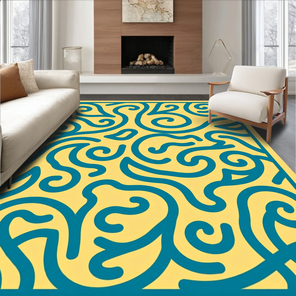 Bold Teal Swirl Organic Pattern Rug