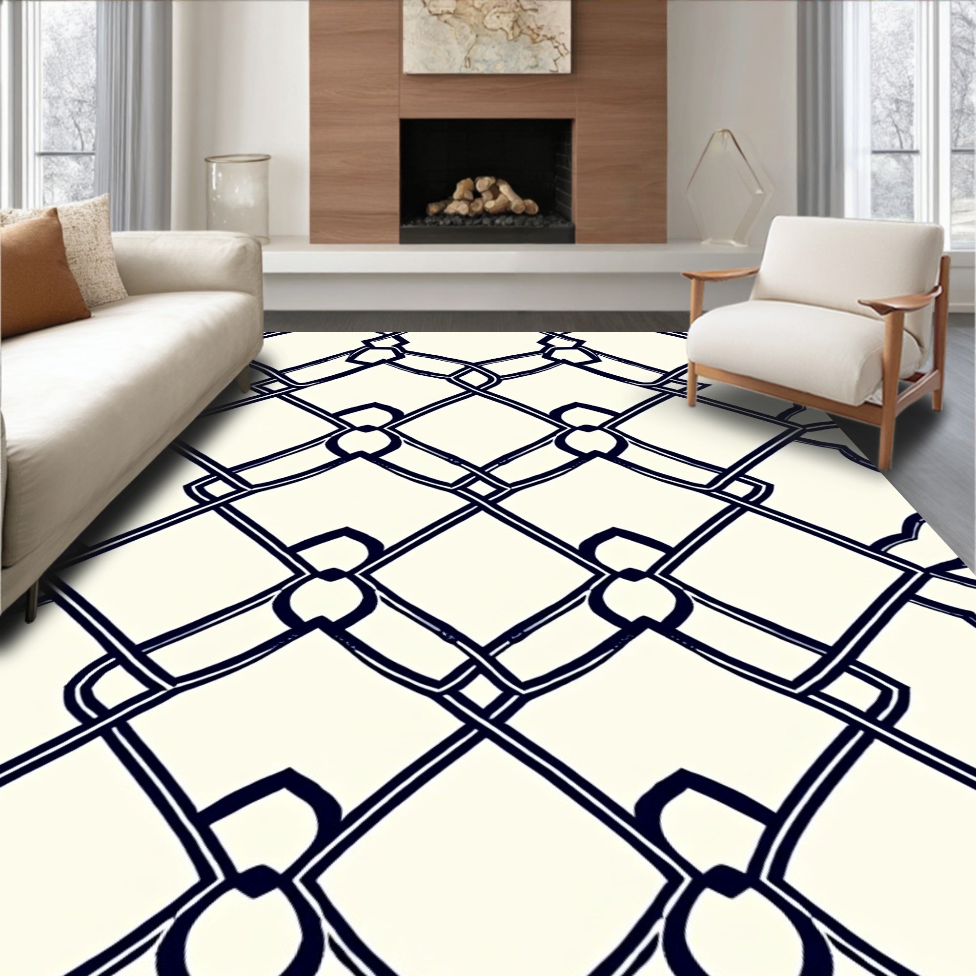 Classic Chain Link Overlay Design Rug