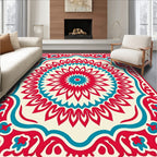 Bold Red Teal Geometric Mandala Design Rug