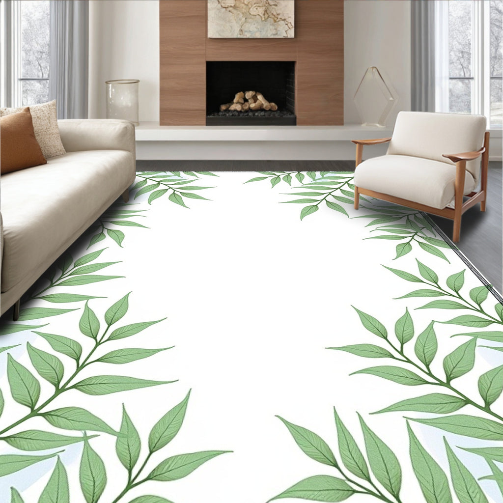 Green Leafy Botanical Border Rug