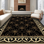 Elegant Black Gold Floral Border Rug