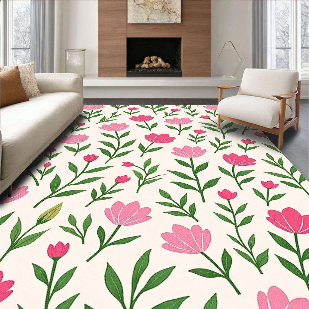 Pink And Green Flower Pattern Rug