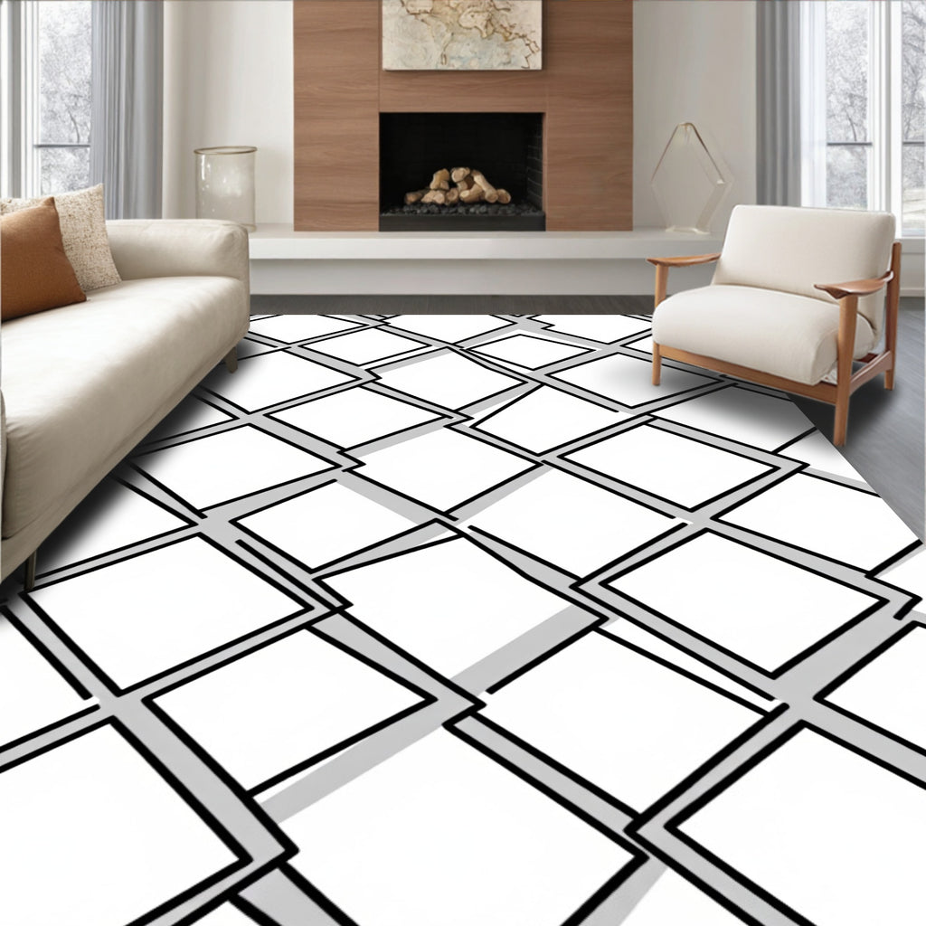 Geometric Diagonal Chain Link Abstract Rug