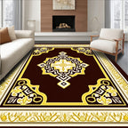 Ornate Brown Gold Geometric Art Rug