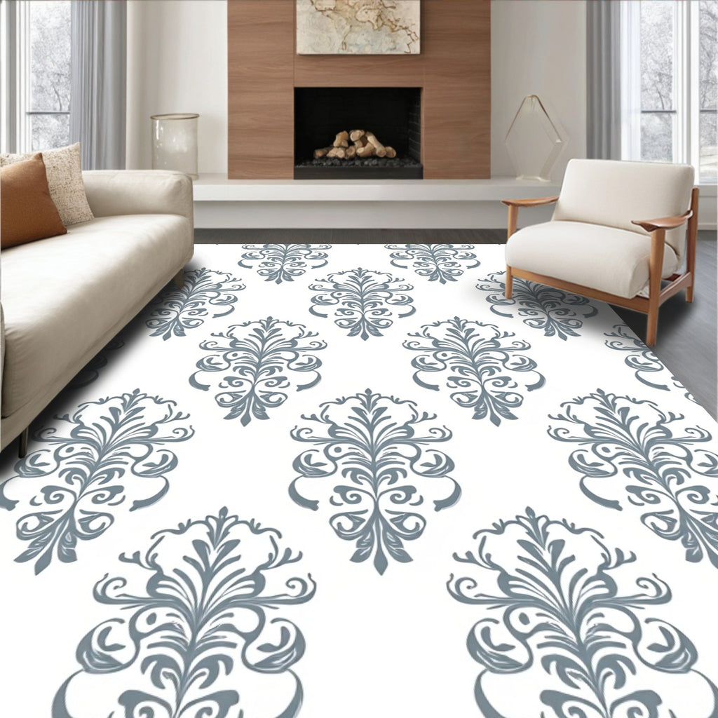 Damask Vintage Scroll Patterned Design Rug