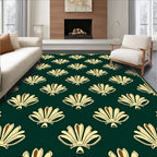 Elegant Fan Patterned Dark Teal Rug