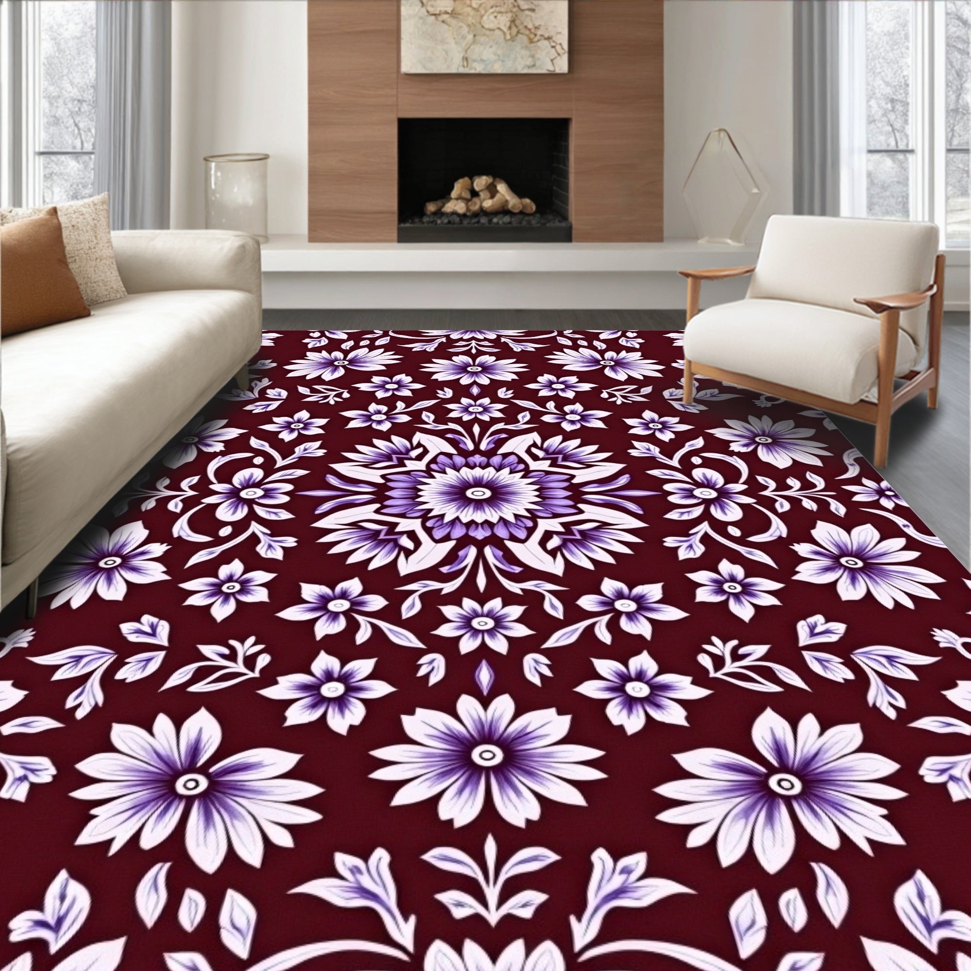 Ornate Floral Mandala Vine Pattern Rug
