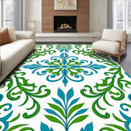 Green Blue Floral Swirl Pattern Rug