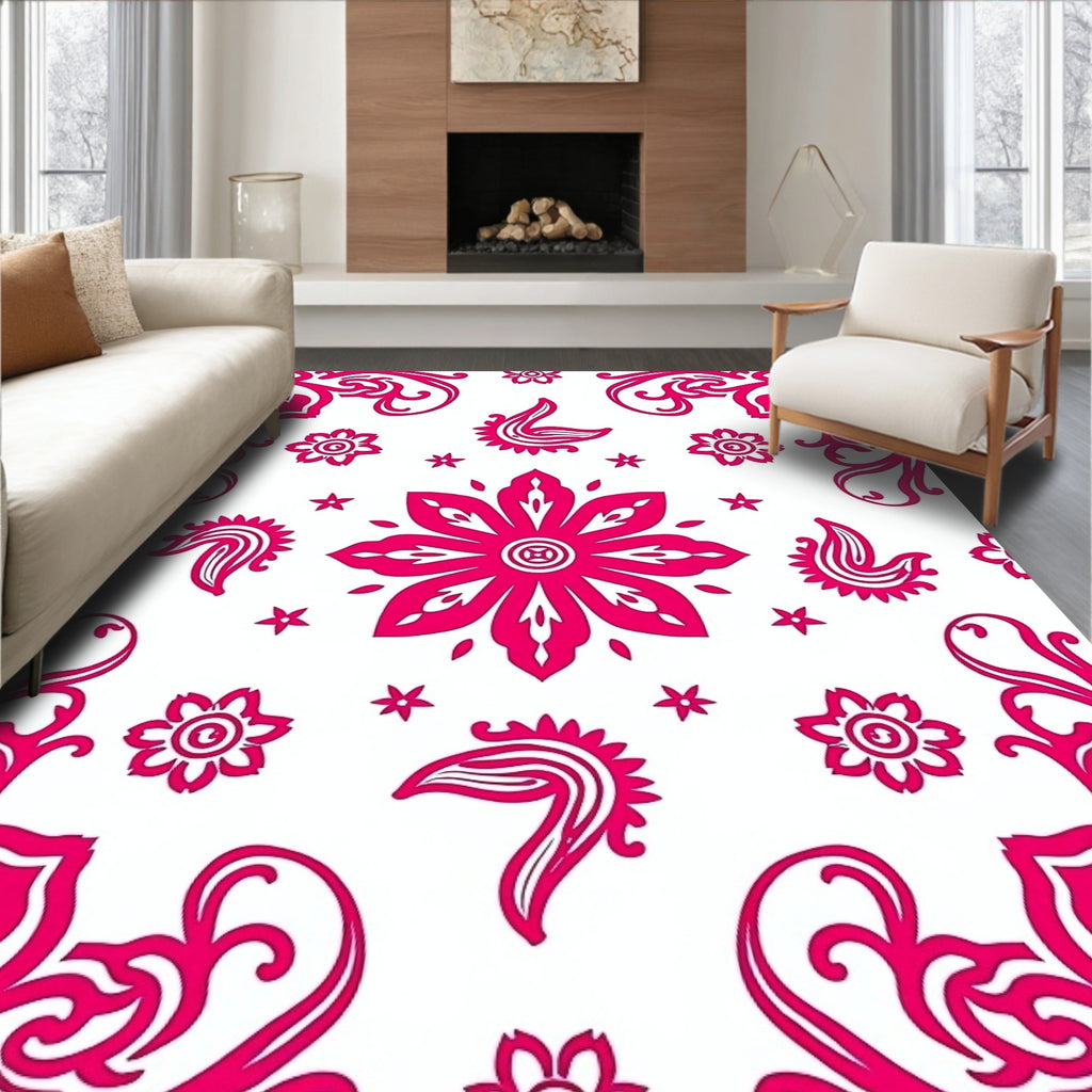 Fuchsia Floral Swirls Pattern Rug
