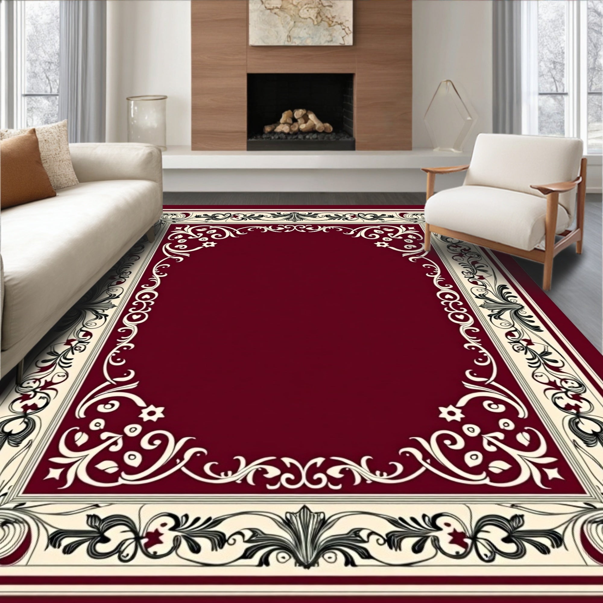 Classic Floral Border Design Rug