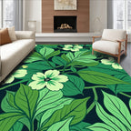 Earthy Green Floral Leaves Pattern Rug
