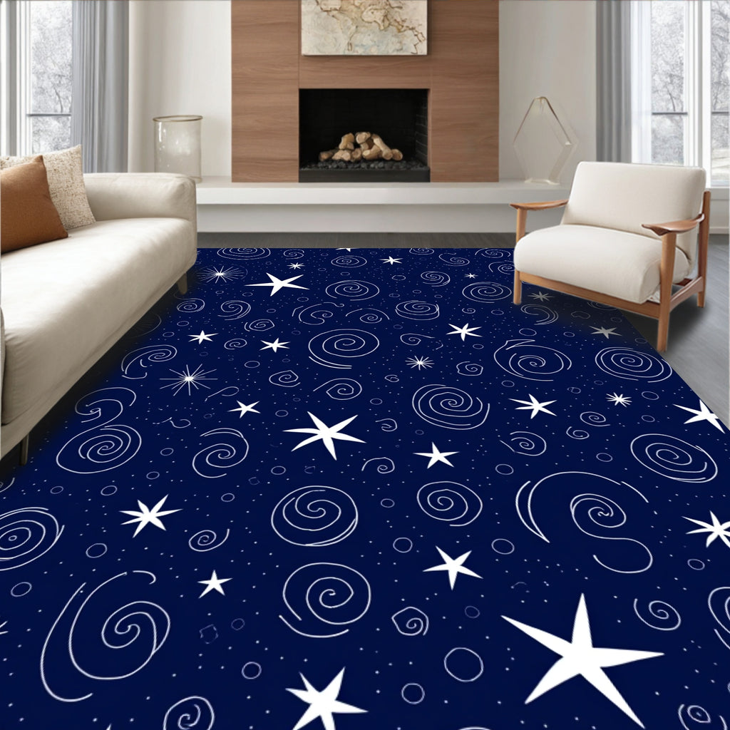 Celestial Swirls Stars Pattern Rug