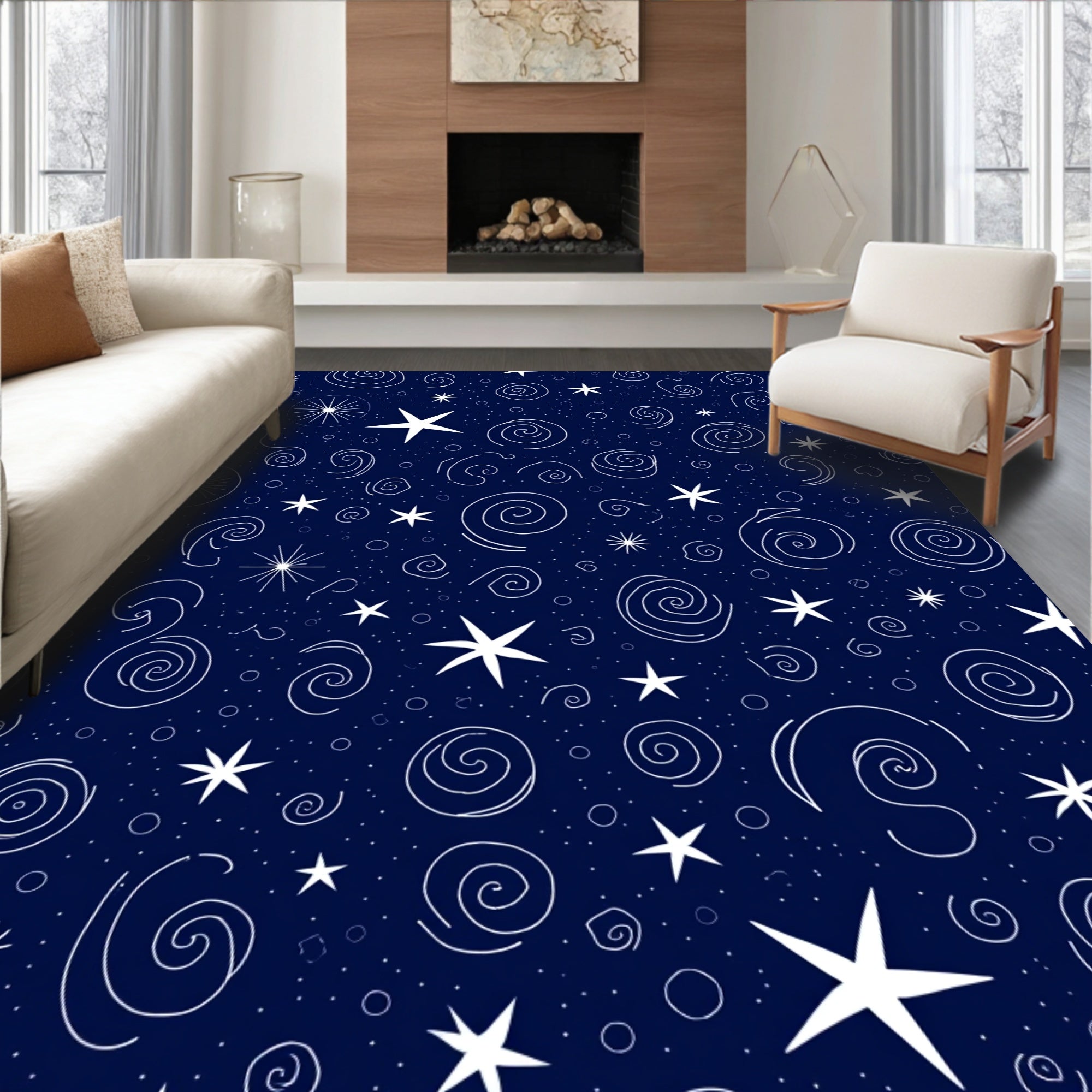 Celestial Swirls Stars Pattern Rug