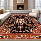 Bold Red Orange Floral Mandala Rug