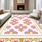 Pink Gold Floral Geometric Pattern Rug
