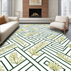 Geometric Leaf Patterned Green and Cream Rug