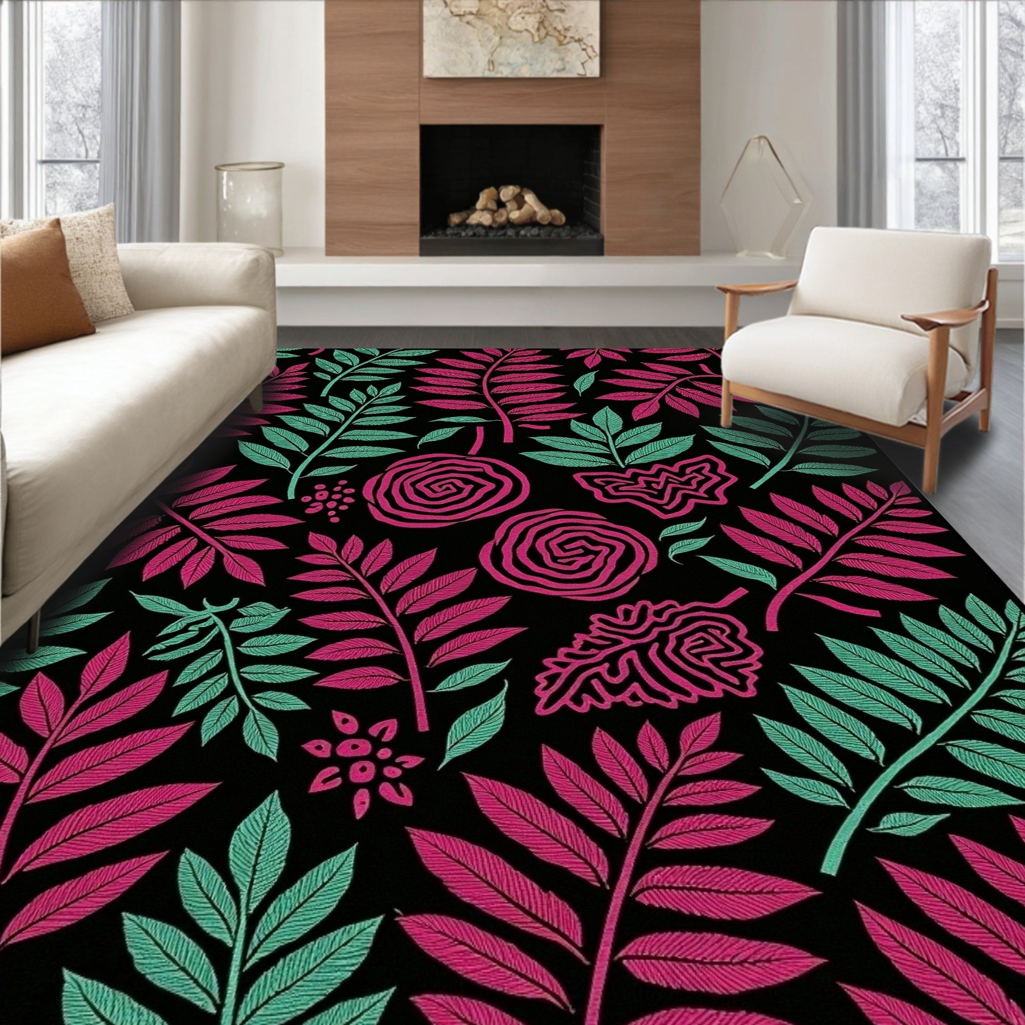 Bold Floral Leaf Pattern Rug