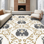 Ornate Gray Gold Geometric Design Rug