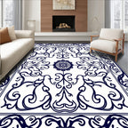 Classic Navy White Floral Scroll Rug