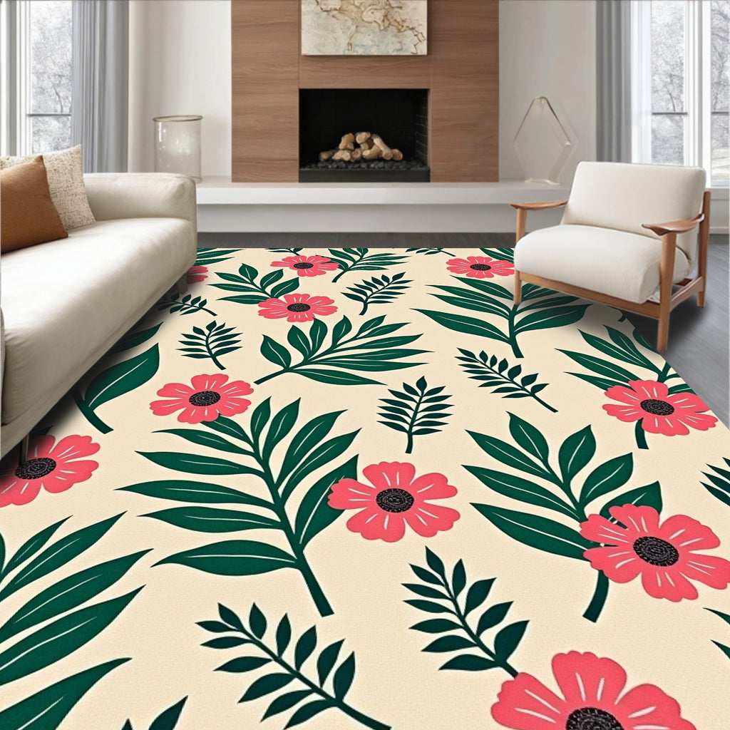 Tropical Floral Leaves Pattern Rug