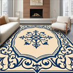 Ornate Blue Floral Medallion Pattern Rug