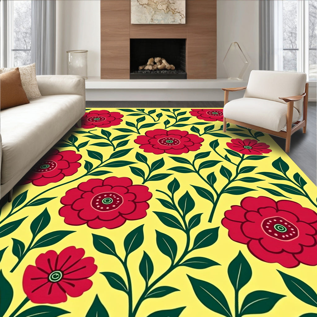 Bold Red Floral Patterned Design Rug