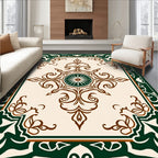 Elegant Brown Green Floral Medallion Rug
