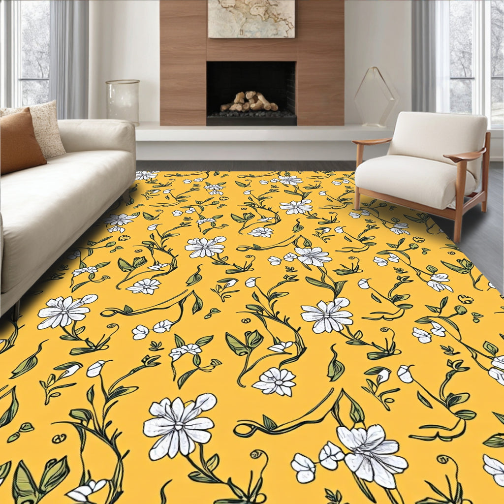 Yellow Floral Vines Pattern Rug