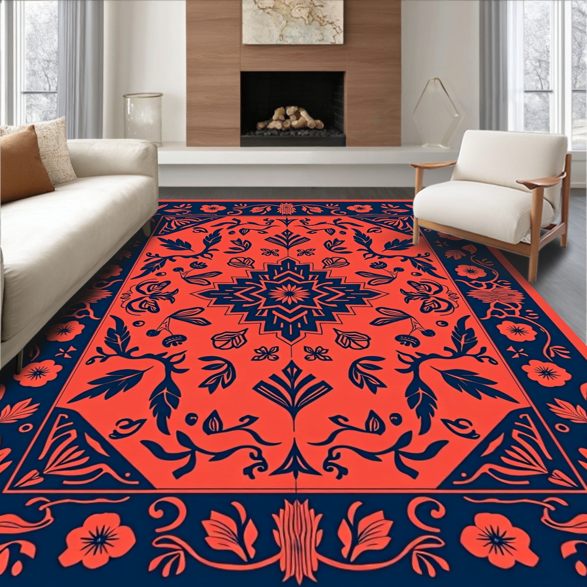 Navajo Inspired Floral Geometric Design Rug