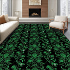 Green Black Vintage Floral Damask Rug