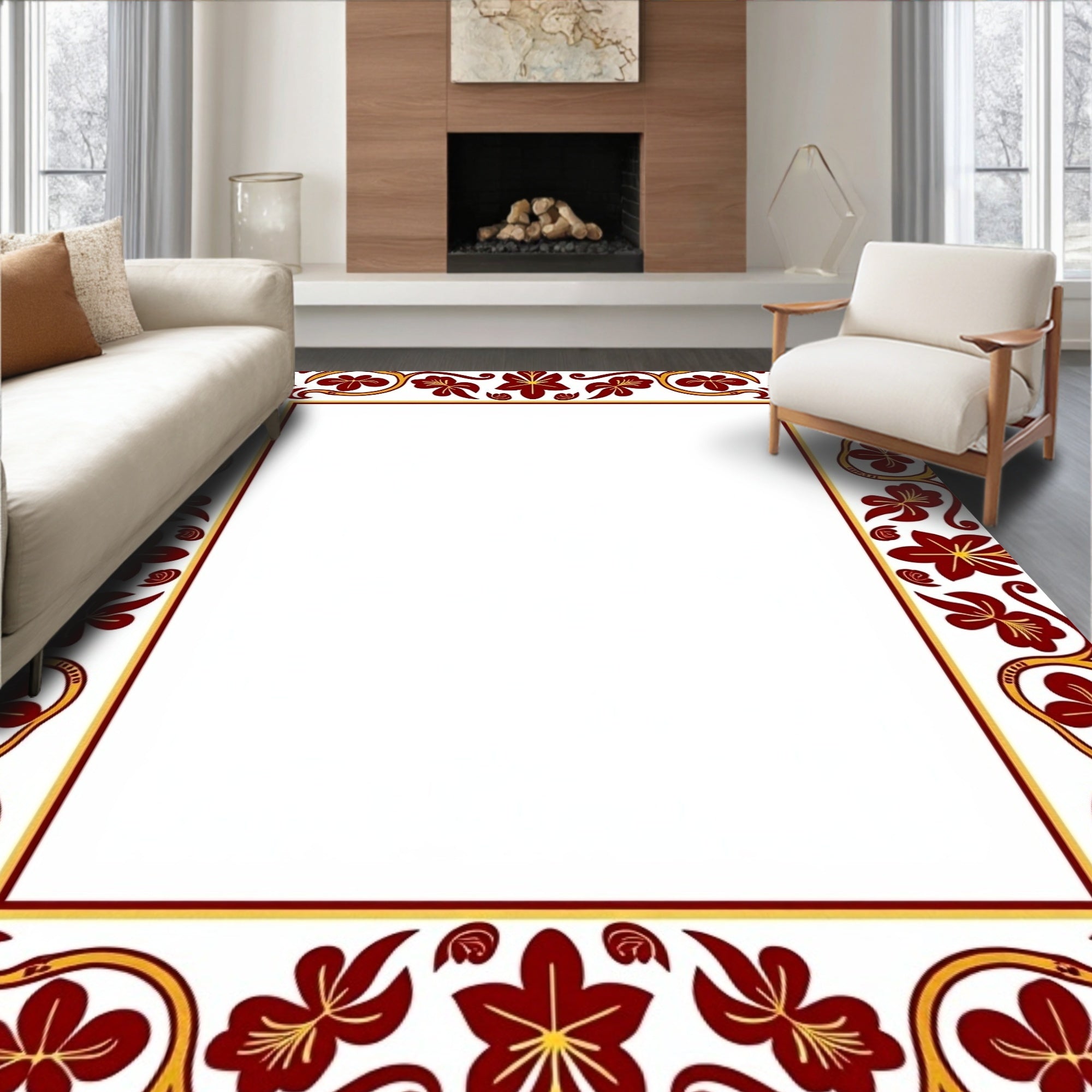 Rich Red Gold Floral Vine Rug