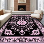Pink Black Floral Mandala Design Rug