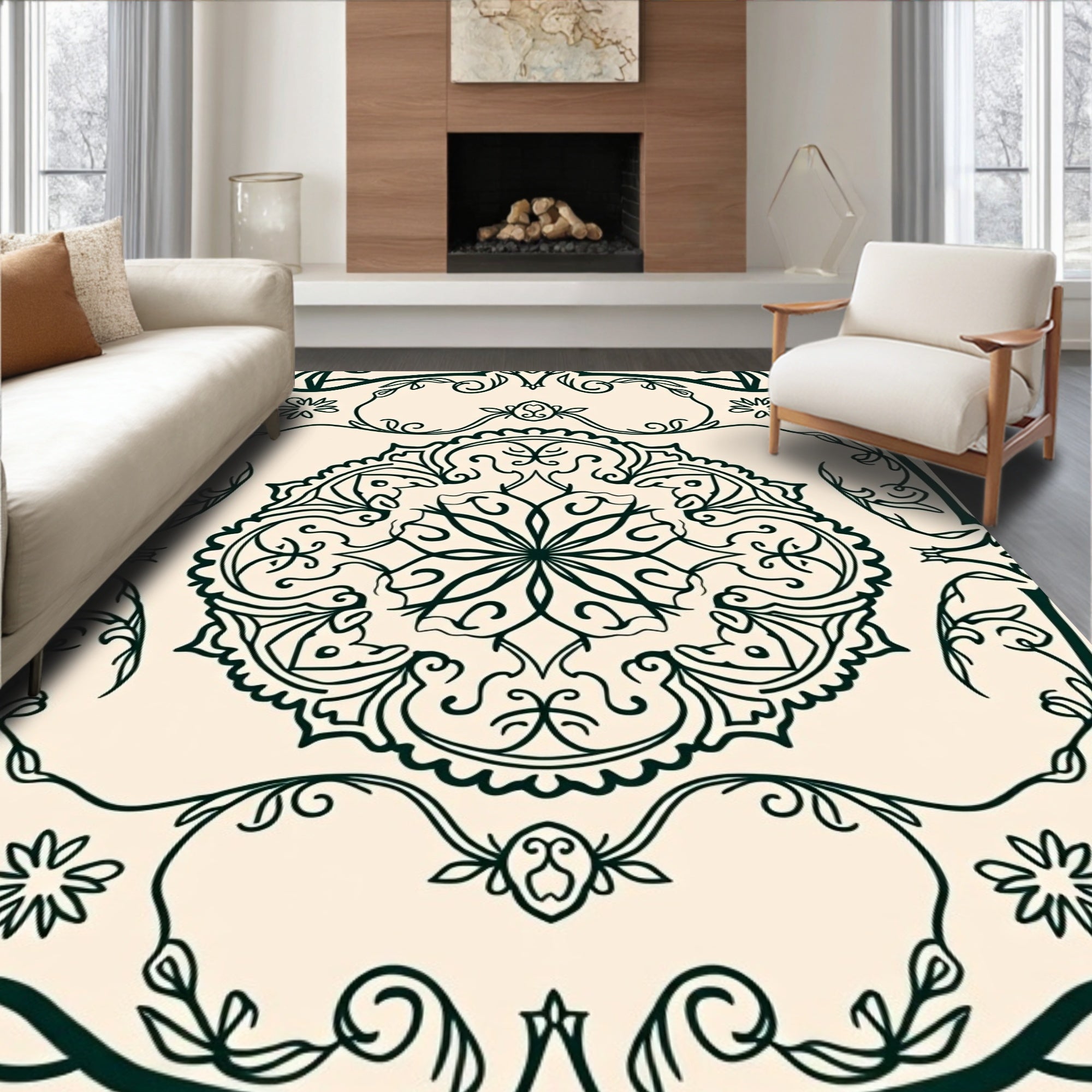 Ornate Floral Medallion Cream Rug