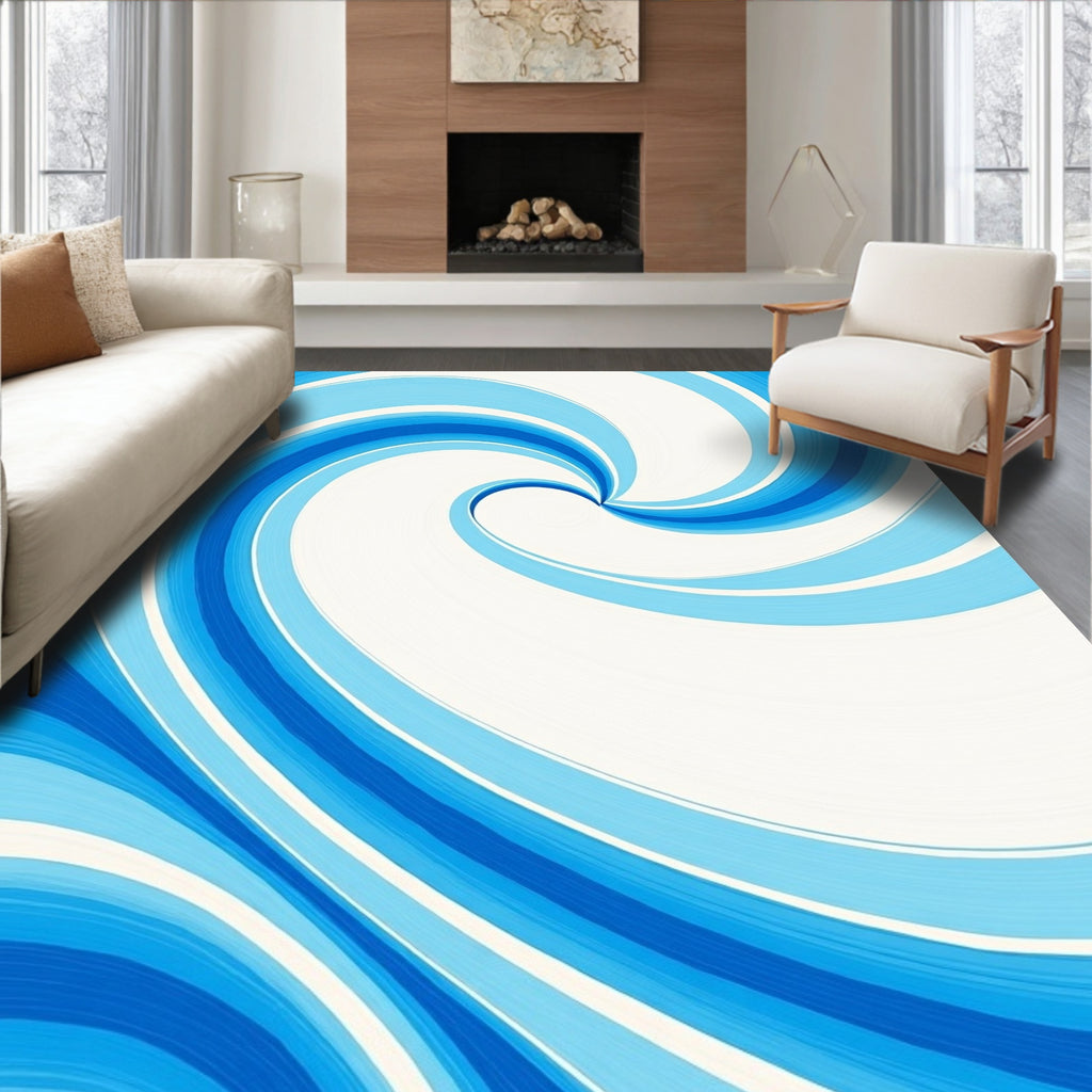 Swirling Blue Wave Abstract Pattern Rug