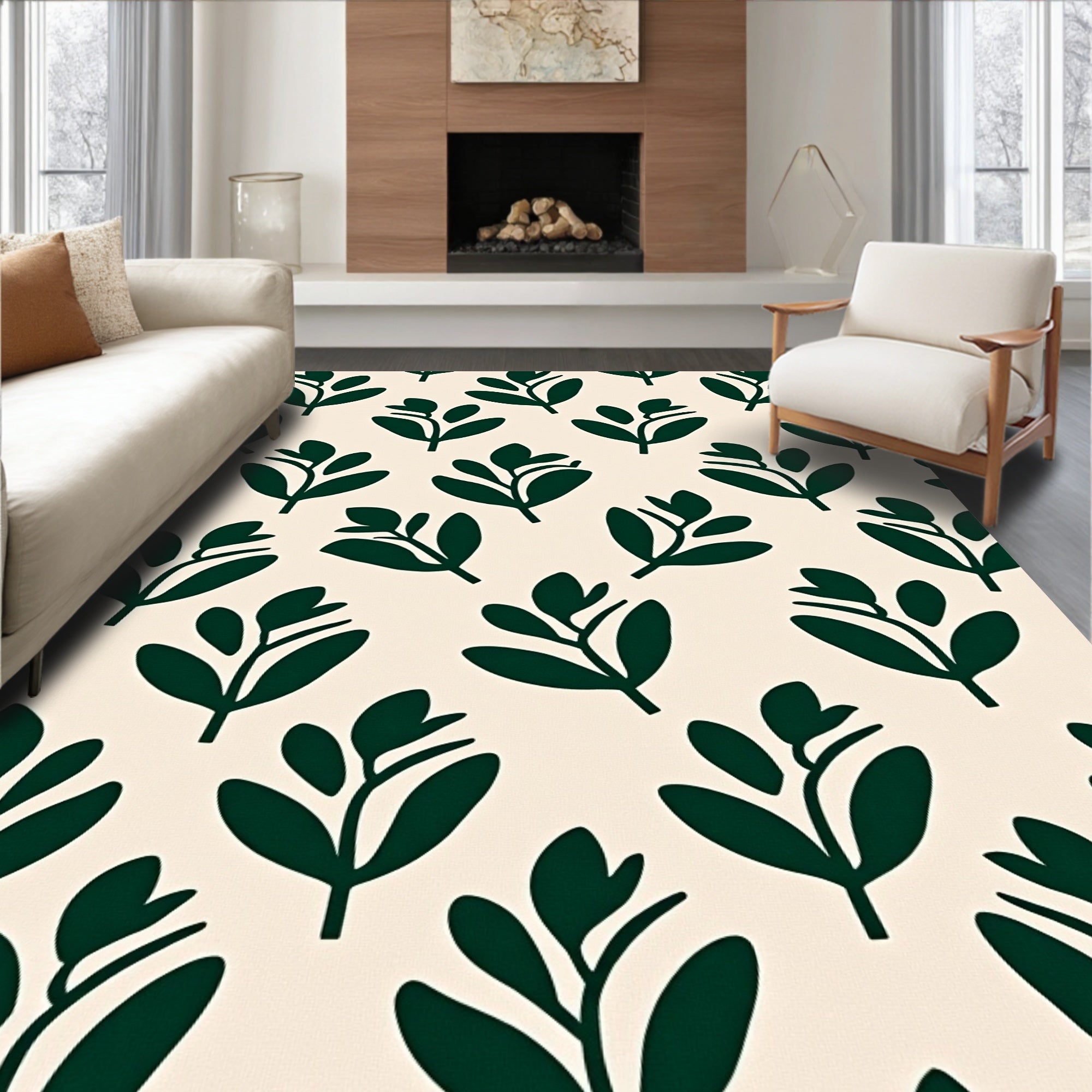 Abstract Green Leaf Pattern Rug