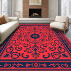 Red Blue Floral Scroll Rug