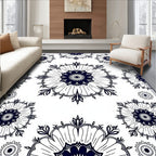Dark Blue Floral Mandala Pattern Rug