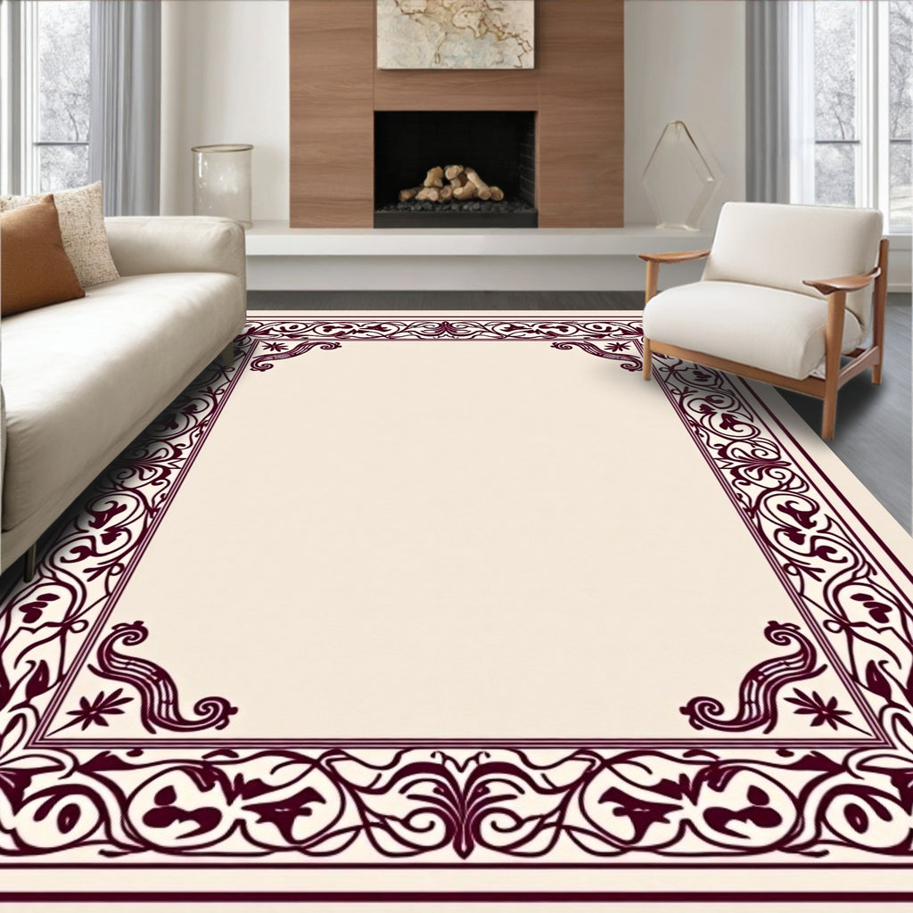 Elaborate Floral Scrollwork Border Rug