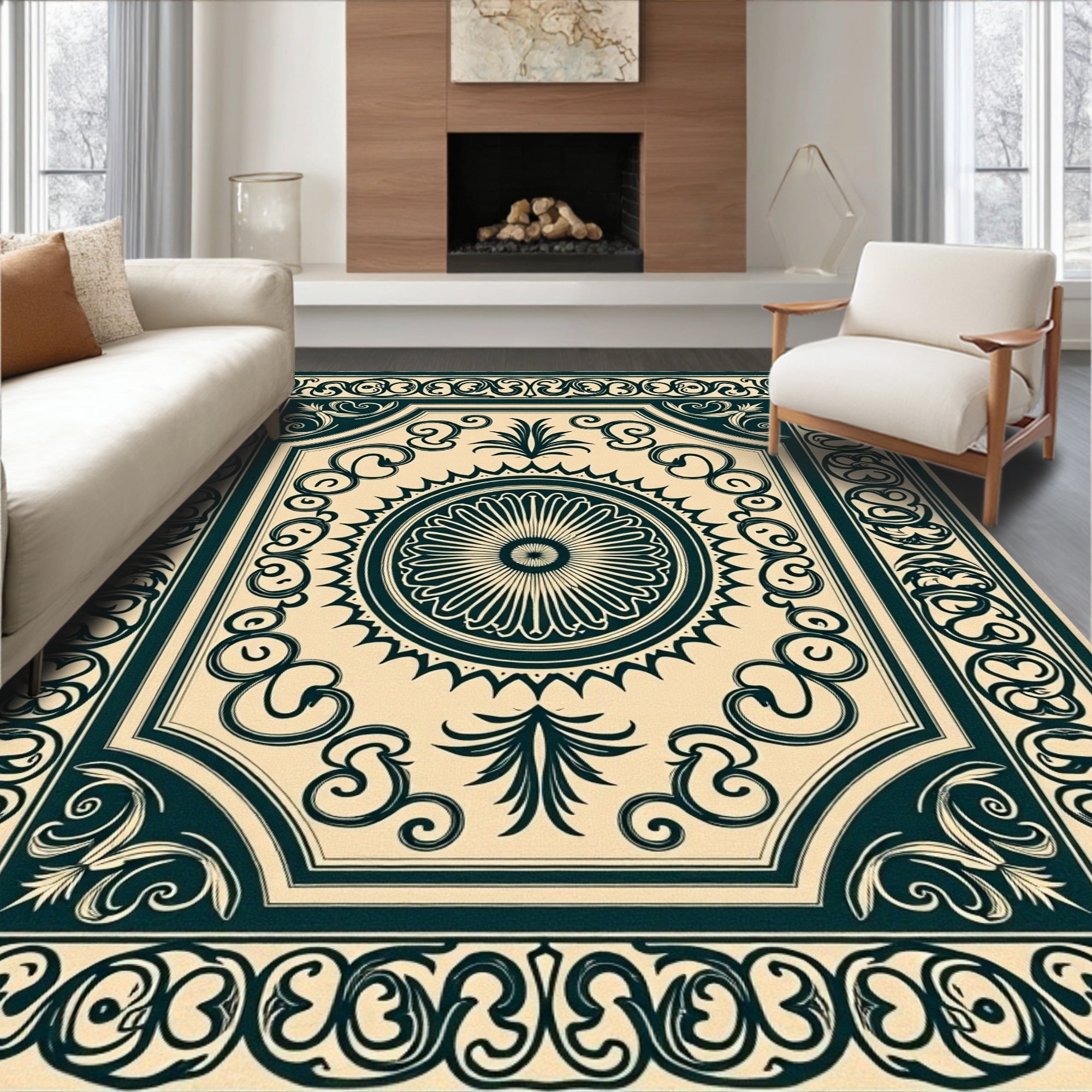 Elegant Floral Border Medallion Rug