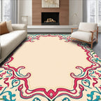 Elegant Floral Scrollwork In Pink Teal Rug