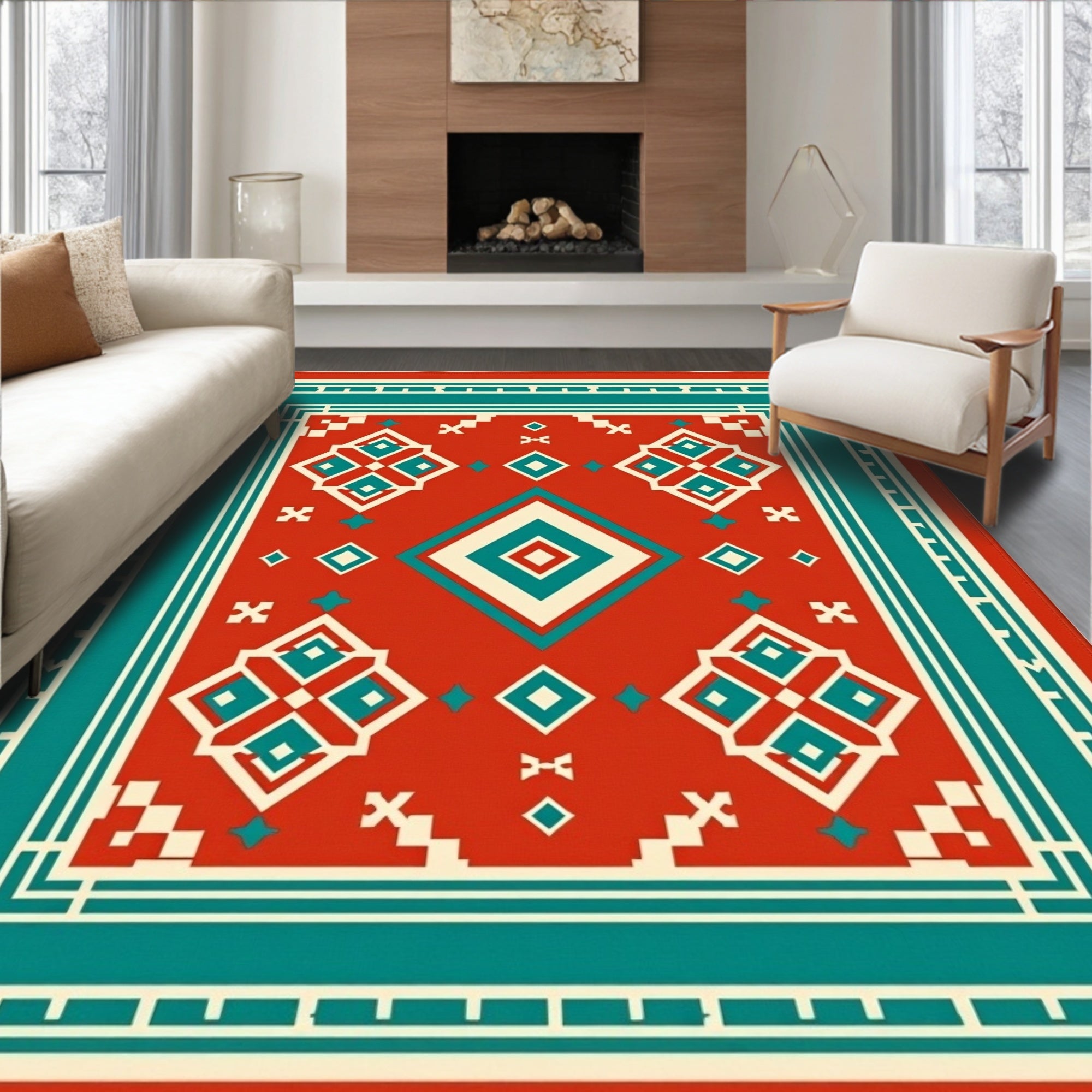 Bold Geometric Traditional Pattern Rug